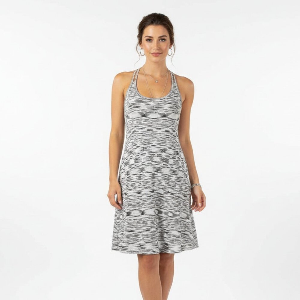 BCBG Gray & White Sleeveless Knit Striped Racerback Summer Dress XXS